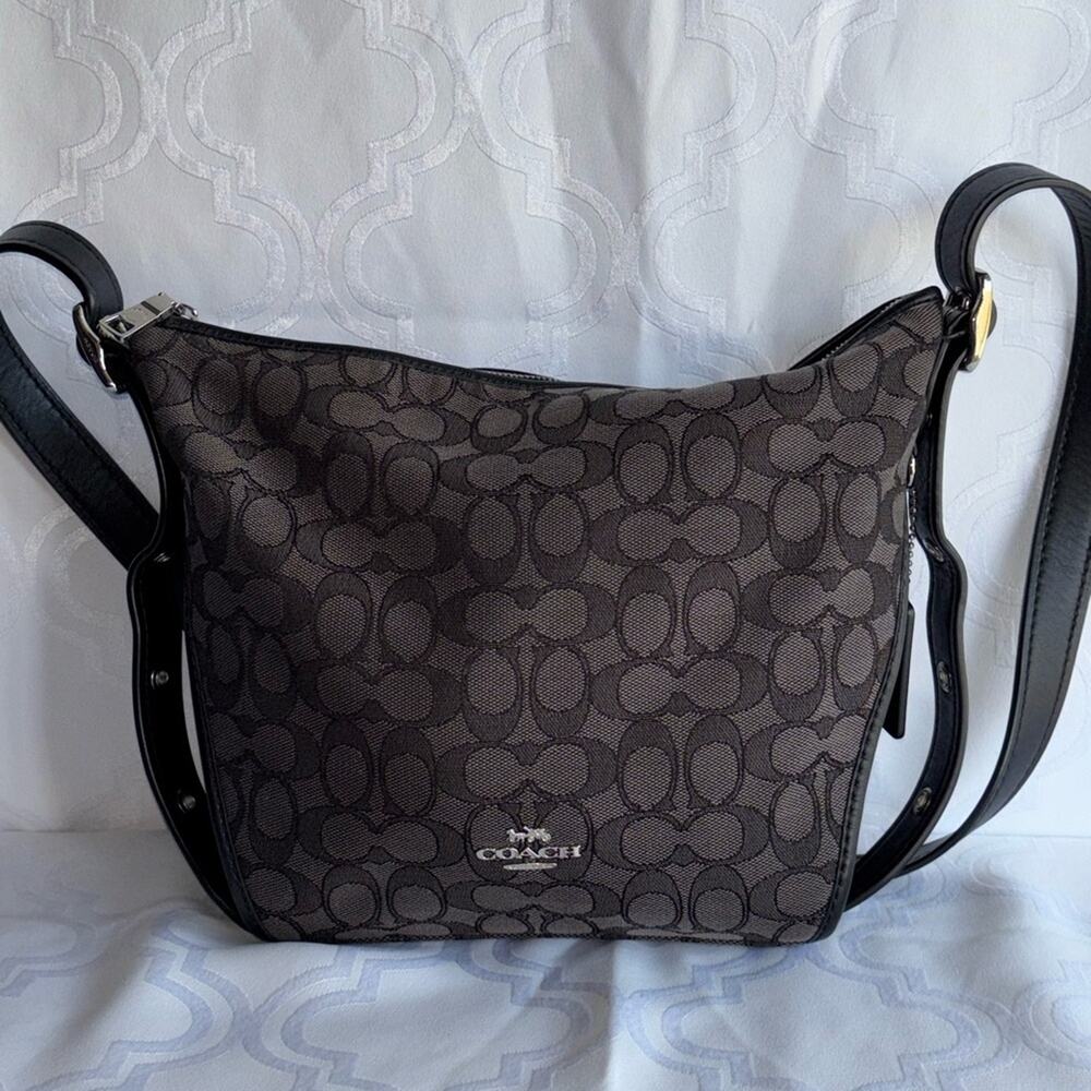 Coach Signature Crossbody Bag in Charcoal with  Black Leather V1706 - Picture 2 of 9